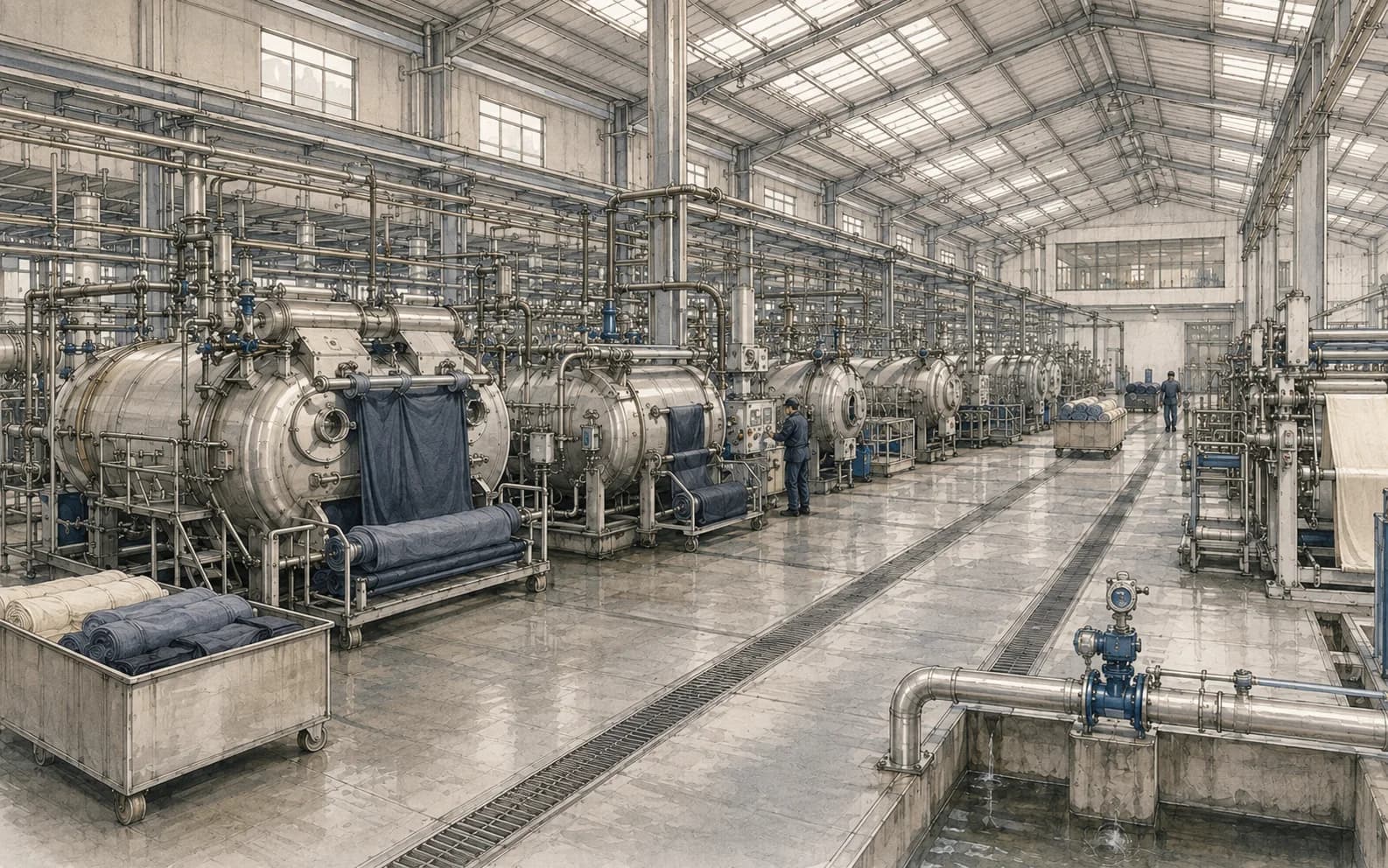 Illustration of textile and dyeing operations